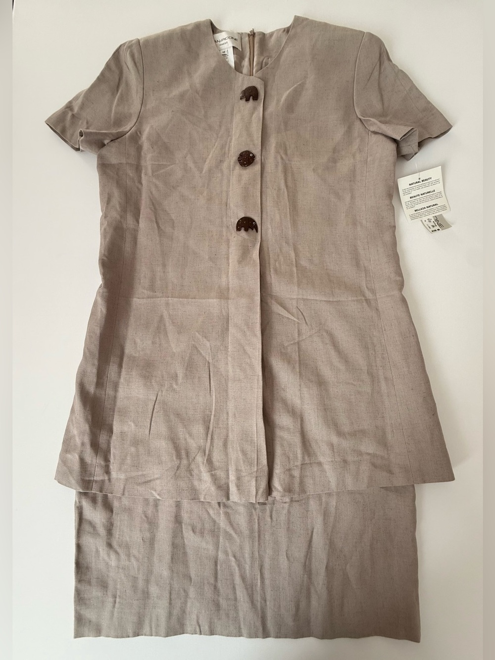 Vintage 90s Evan Picone Dress Womens 12 Natural Linen Blend NWT USA